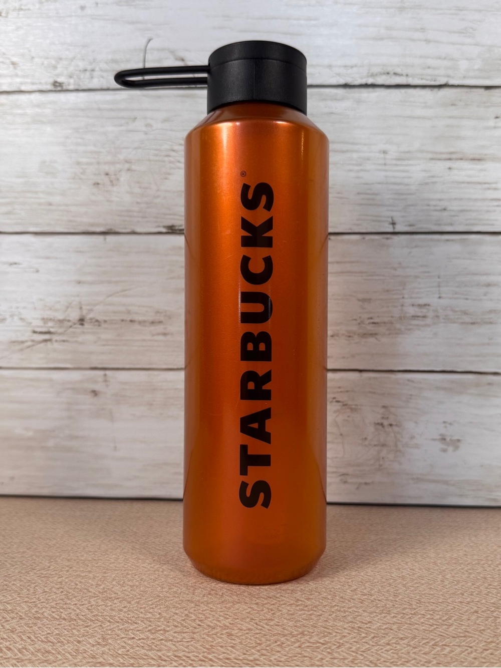 Starbucks Metallic Orange Copper Wordmark Water Bottle 24oz Black Lid 2024